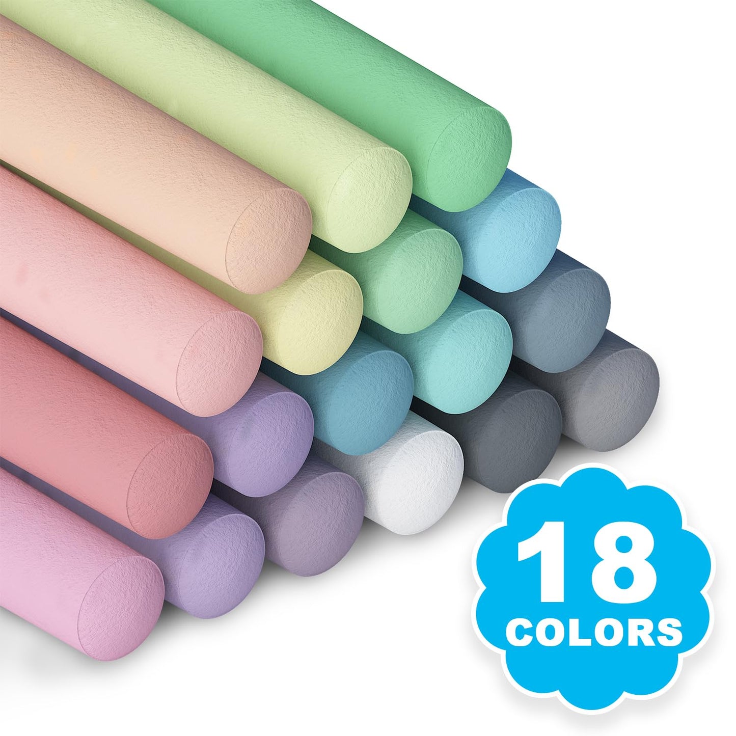feela Sidewalk Chalk Set - 180 Jumbo Pieces, 18 Colors, Calcium Carbonate, Ideal for Kids, Family, Schools, Driveways, and Playgrounds