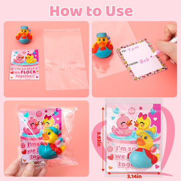 Anggiko 28 Pack Valentines Cards For Kids Classroom School With Valentines Rubber Ducks, Assorted Valentines Day Jeep Ducks Toys
