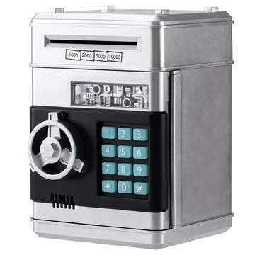 EVTHSU Silver Electronic ATM Safe Piggy Bank for Kids - Real Money Savings Coin Bank with Code Lock & Password, Gift Money Box f