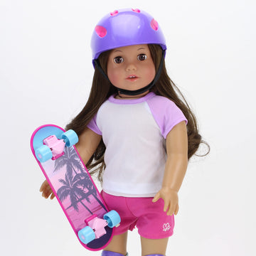 Sophia'S Palm Tree Skateboard, Helmet And Knee Pads Set 18' Dolls, Multicolor