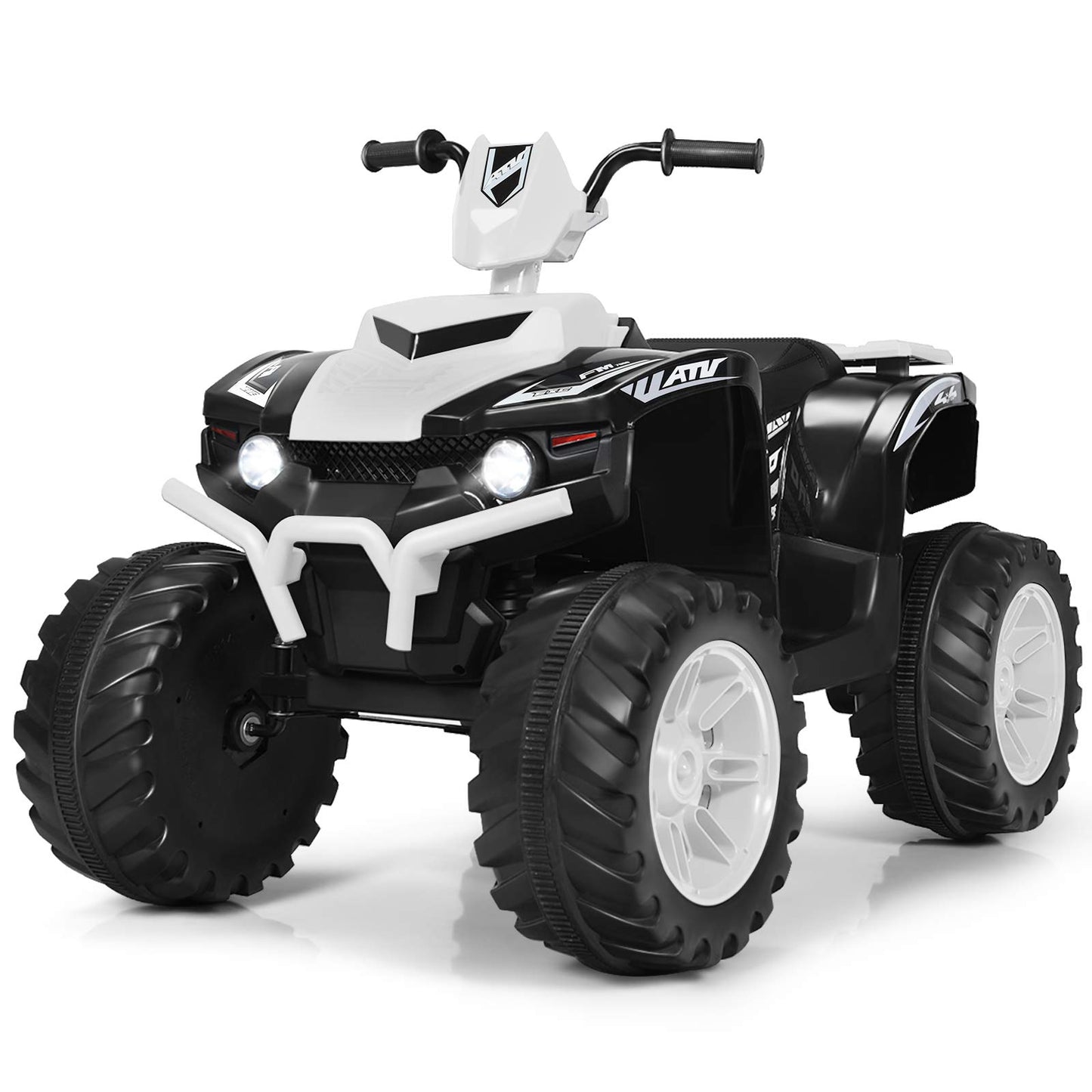 Costzon Kids Atv, 12V Battery Powered Electric Vehicle W/Led Lights, High & Low Speed, Horn, Music, Usb, Treaded Tires, Ride On Car 4 Wheeler Quad For Boys & Girls Gift, Ride On Atv (White)