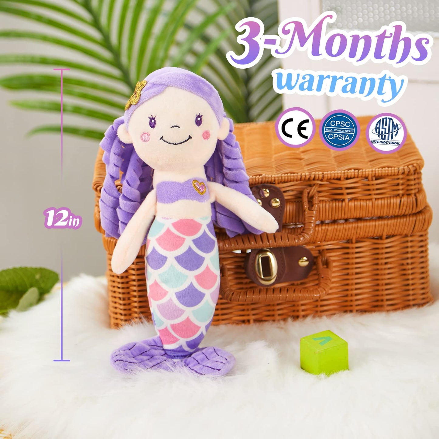 Athoinsu 12 Purple Mermaid Stuffed Animal Soft Cute Adorable Mermaid Princess Plush Toy Doll Birthday Childrens Day Decors fo