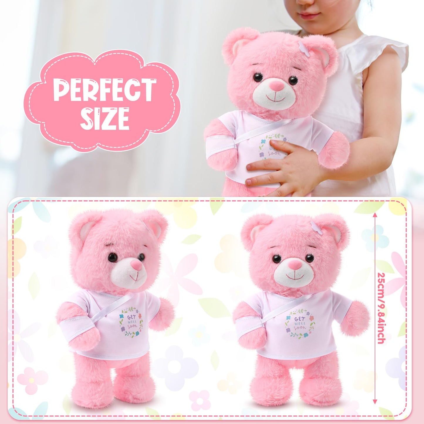 Deekin Broken Arm Gifts for Kids Get Well Soon Bear Stuffed Animal Gifts Bear for Kids mature-themed with Broken Arm After Surgery Soft Bandage Plush Bear 10 Inches (Pink)