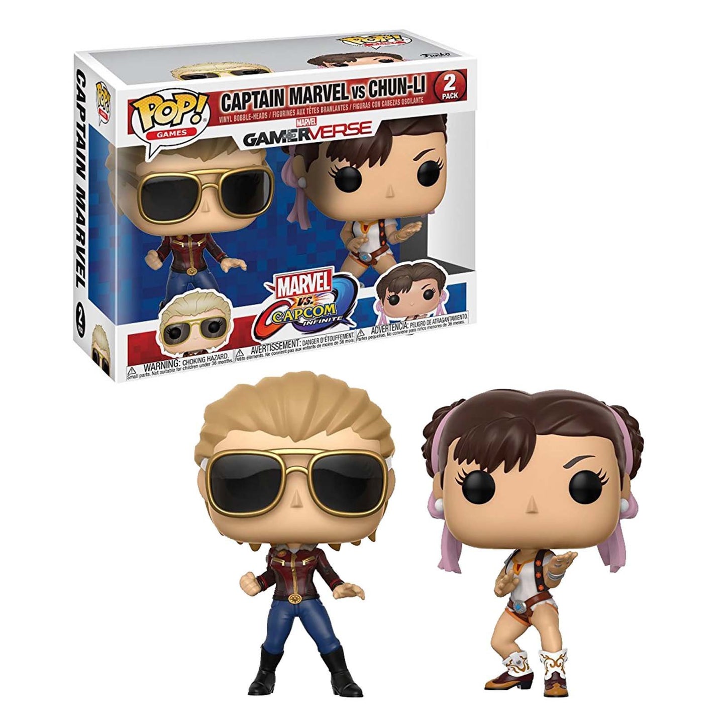Funko POP! Marvel Vs Capcom Captain Marvel & Chun-Li Collectible Figure, 3.75" Vinyl, Brown/a, Model 22767