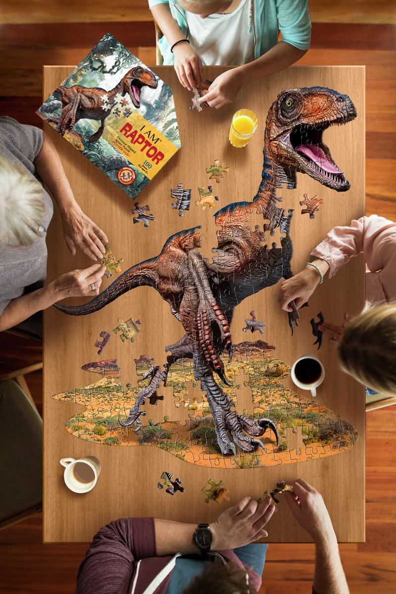 Madd Capp Raptor 100 Piece Jigsaw Puzzle for Ages 6 and Up - 4016 - Unique Animal-Shaped Border, Poster Size When Completed, Ove