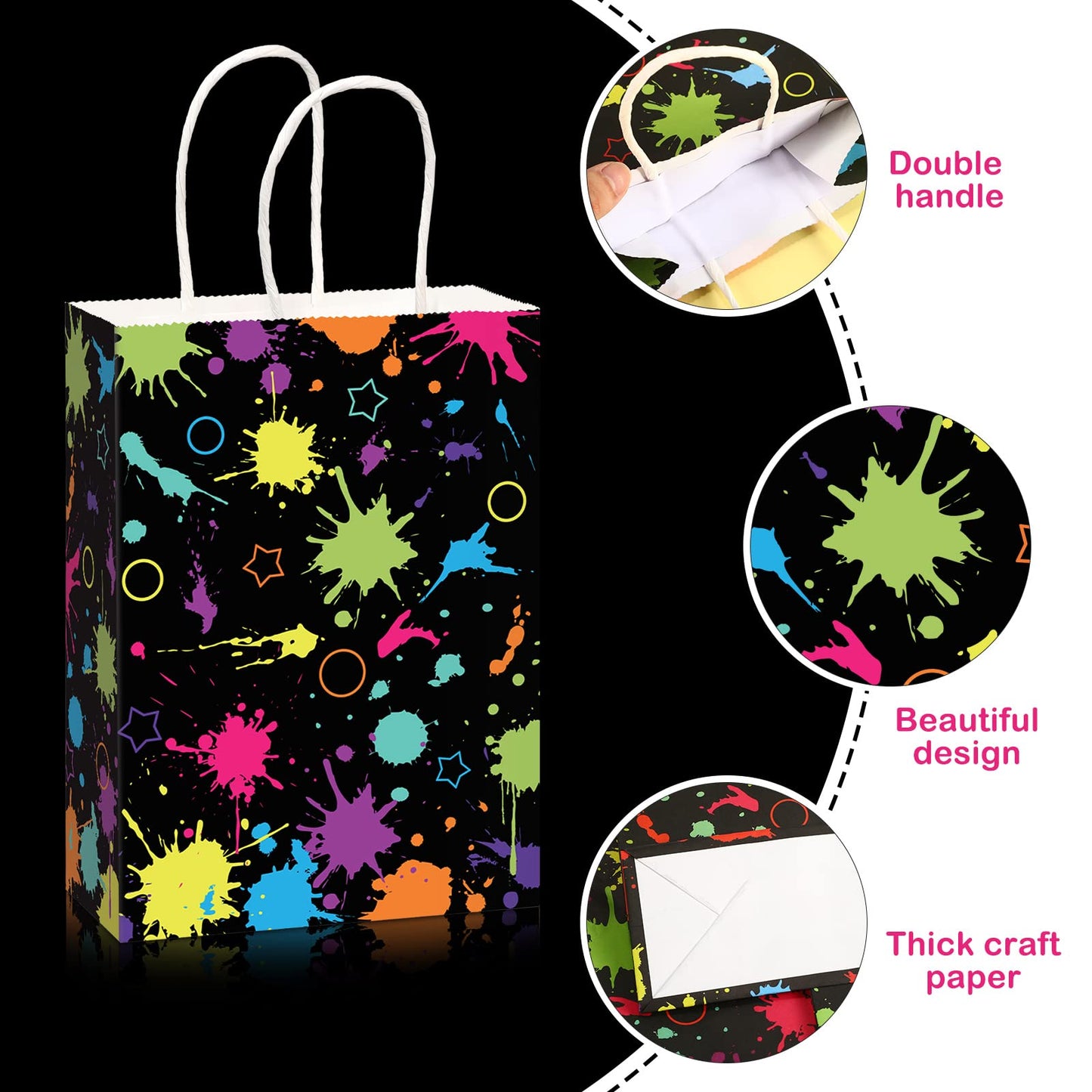 30 Pcs Glow Party Bags With Tissue Paper Neon Party Gift Bags Neon Birthday Party Supplies Glow In The Dark Favor Bags Neon Glow