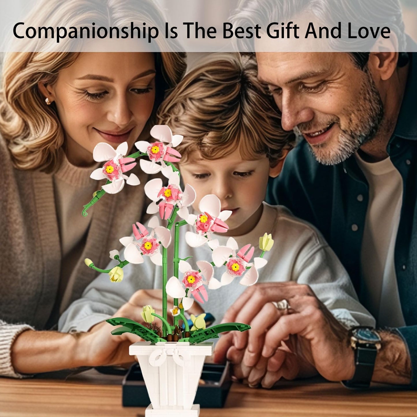 RECROQUO Orchid Flower Bouquet Set - 718 PCS Artificial Orchids with Vase, Pink, Green & White - Perfect for Mother's Day & Birthdays