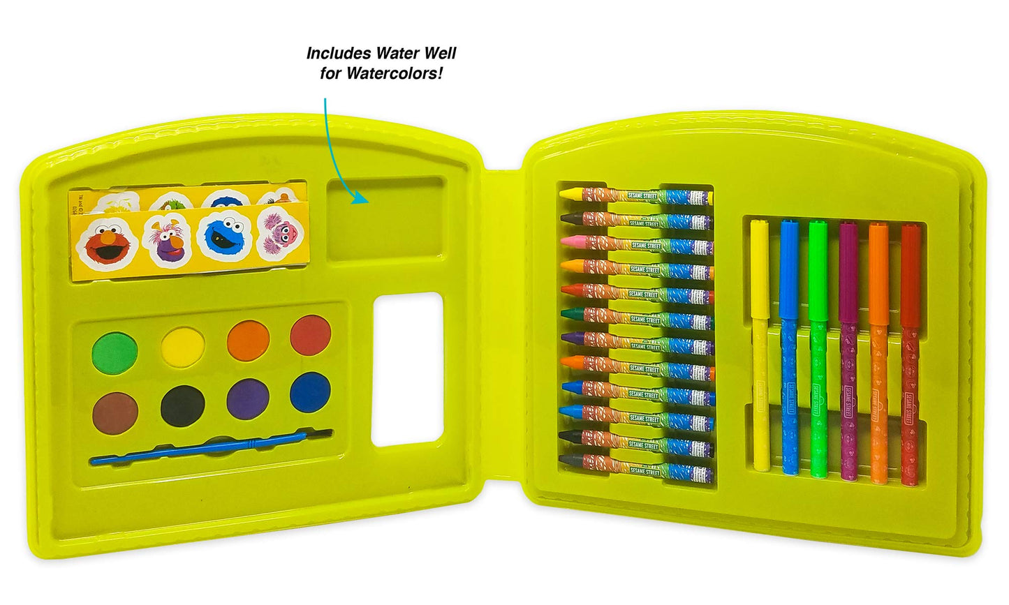 Sesame Street 43-Piece Art Case | includes Markers, Crayons, Stickers, and Watercolors | Non-Toxic and Washable | Gift for Kids