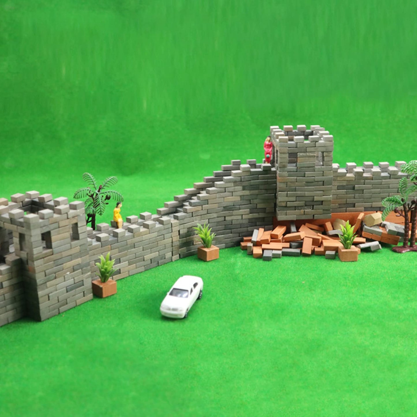 Cayway 300 Pcs Mini Red Wall Bricks Miniature Brick Scale Model Bricks, 2 Size Mini Bricks Model Sand Table Micro Landscape Acce