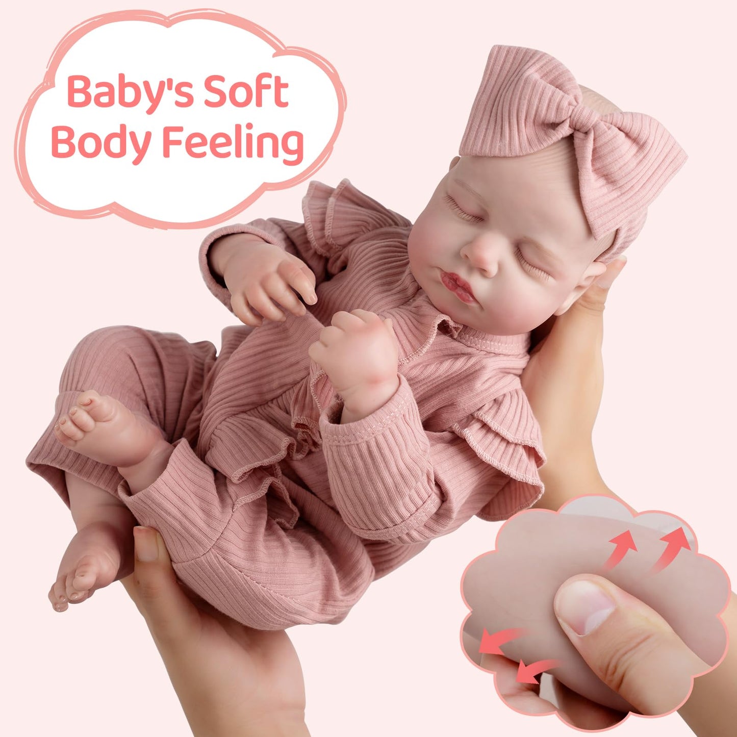 Jirachi Realistic Reborn Baby Dolls, Sleeping Real Life Soft Body Baby Girl, 18 Inch Lifelike Reborn Baby With Pink Clothing Set For Kids 3+