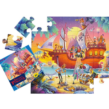Playqid Pirates Of The Caribbean Treasure Island Jumbo Pieces Jigsaw Puzzle For Toddlers | Captain Ship Educational Fun Floor Pu
