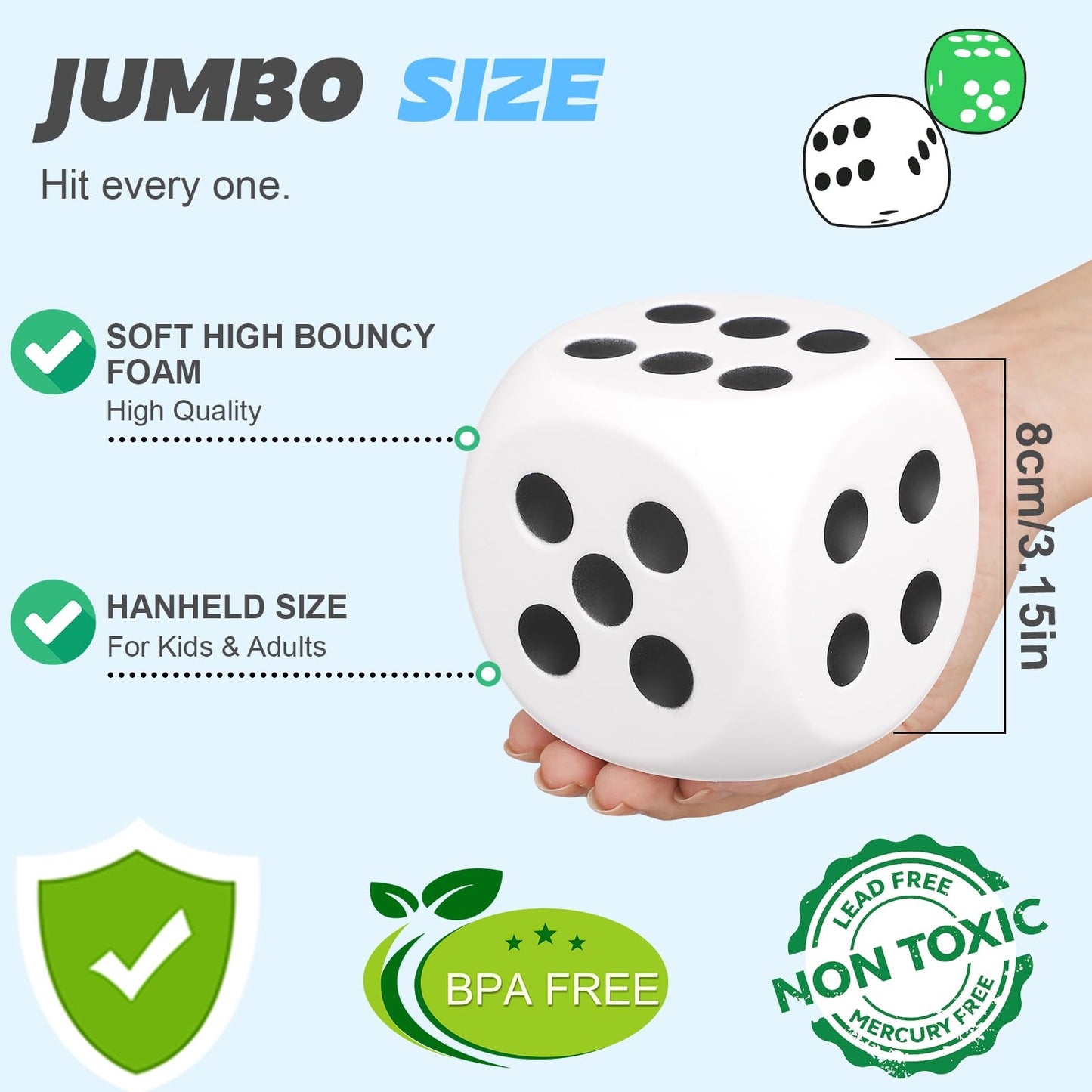 Giant 3 Inch Foam Fidget Dice - Stress Relief Squeeze Squishy Game Dice, Perfect for Family Fun, Classroom Activities, and Party