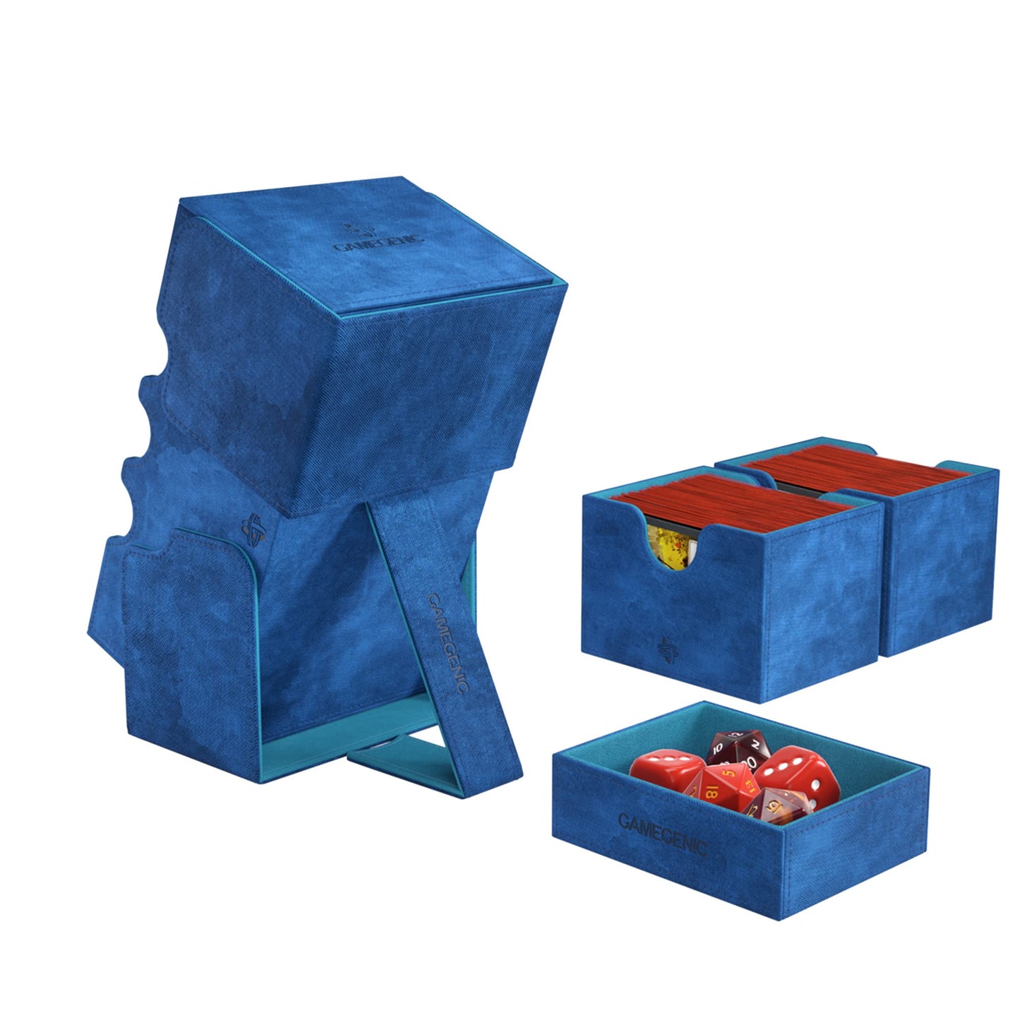 Stronghold 200+ XL Convertible Deck Box | Double-Sleeved Card Storage | Card Game Protector with Accessories Drawer | Nexofyber Surface | Holds up to 200 Cards | Blue | Made by Gamegenic (GGS20110ML)