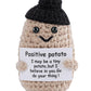 Jelutar Mini Funny Positive Potato, 3 Inch Knitted Doll With Positive Card For Cheer Up Gifts And Party Decorations, Cute Positive Potato Crochet Doll For Birthday Gifts (Potato With Black Hat)