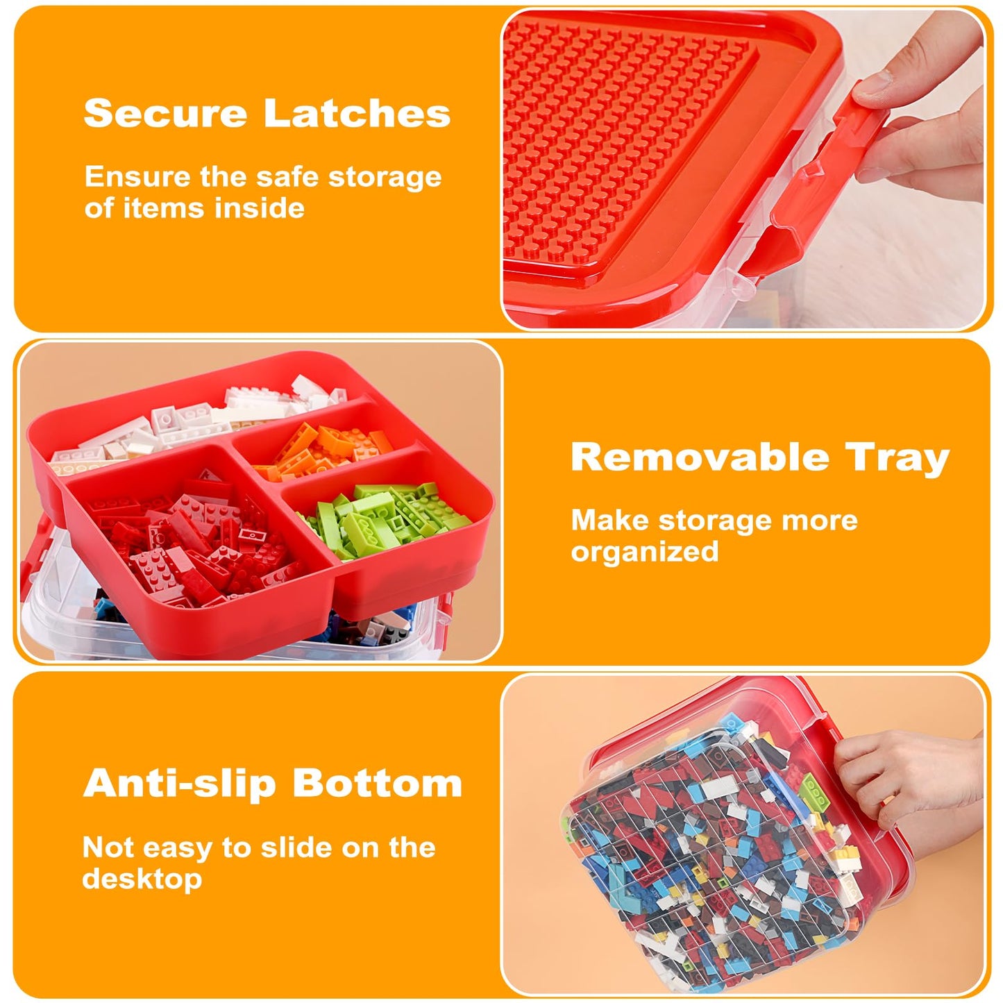 Oganazi Plastic Storage Container With Bricks Baseplate Lid For Building Blocks, Bricks Building Set Organization Bin With Compa