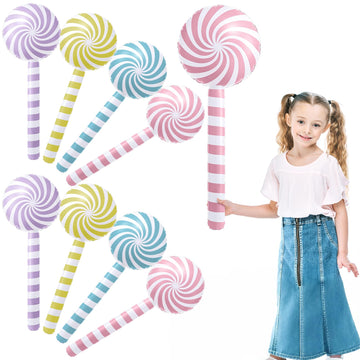 Foilswirl 8 Pcs Large PVC Inflatable Lollipop Balloons for Kids Candy Party Game Decoration 33 Inch Pastel Lollipop Balloons Dec