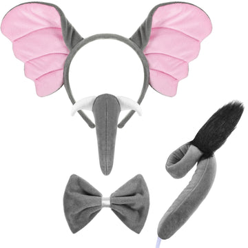 Lewtemi Elephant Costume Kids Elephant Ears Headband Nose Elephant Accessories For Children Carnival Halloween Cosplay(Elegant Style)