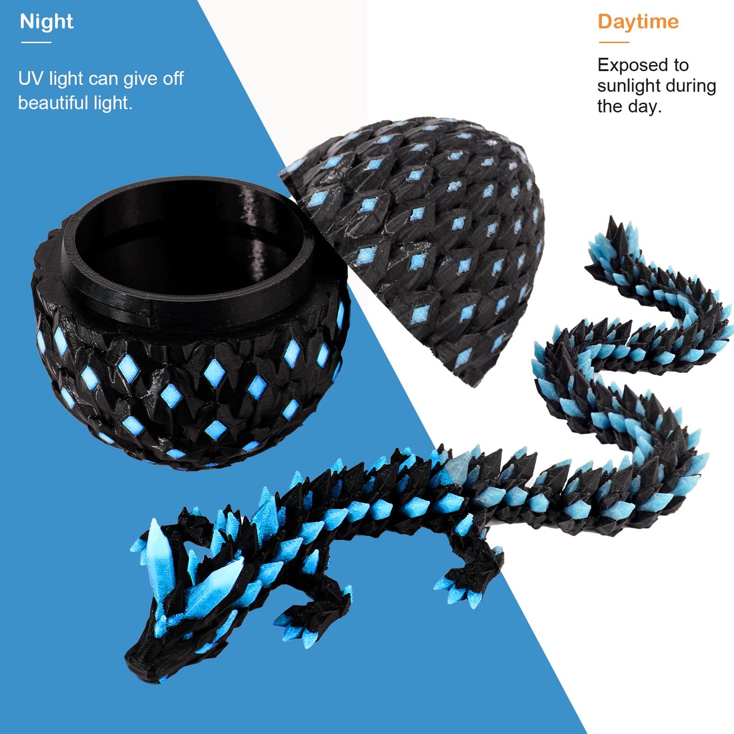 3D Printed Glowing Dragon Egg - Articulated Fantasy Dragon Figurine  Glow in The Dark Collectible  3D Printed Dragon Egg Gift for Fans & Collectors (Midnight Obsidian)