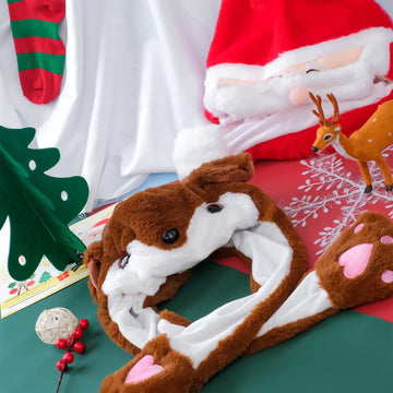 Santa Claus Jumping Hat - 2 Pieces Plush Hats with Pop Up Ears for Kids & Adults - Christmas Party Fun
