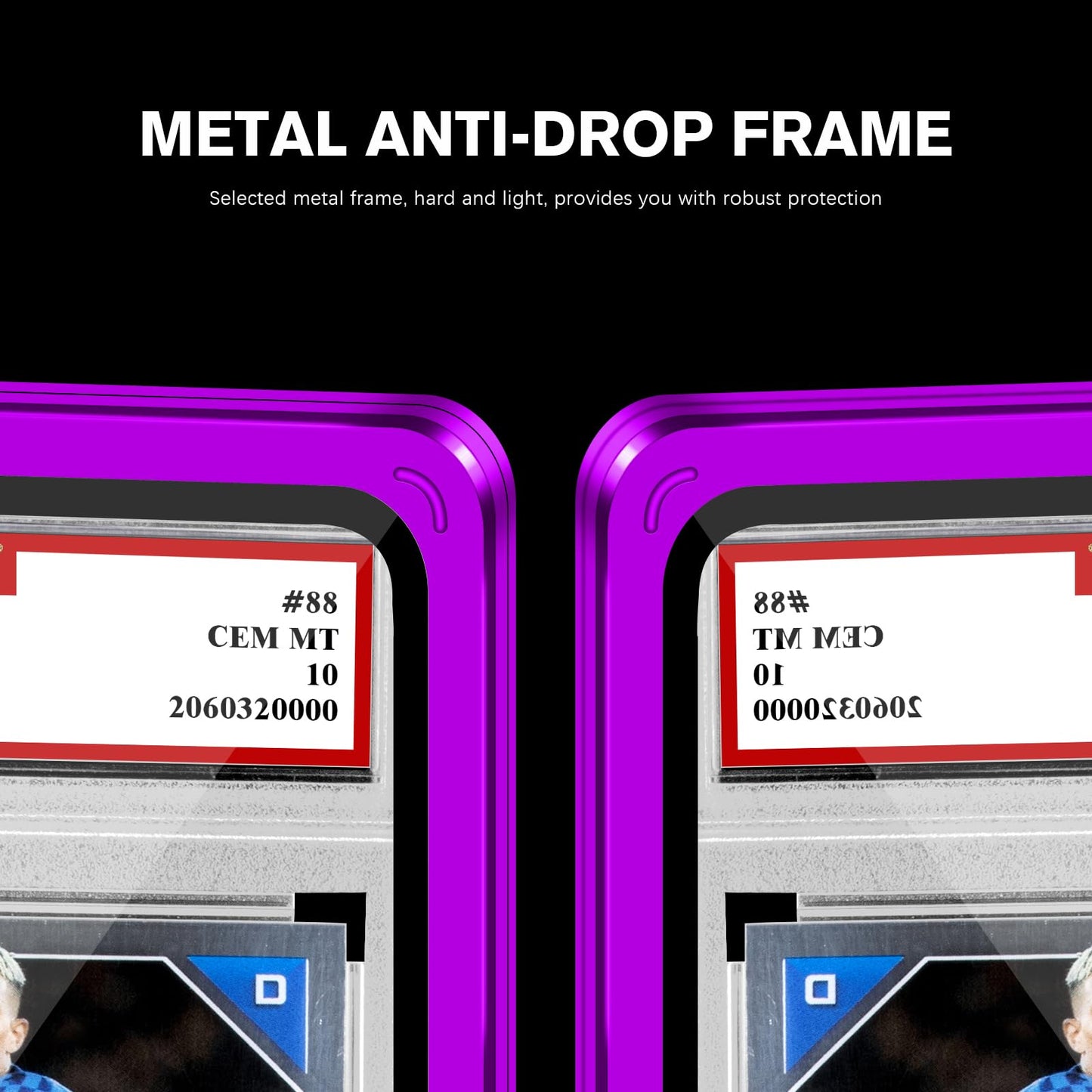 Magenetic Trading Card Slab Protector - enhanced Aluminum Graded Card Showcase  Graded Slab Protector with UV-Resistant Tempered Glass  Personalized Slab Bumper for Collectors  Purple