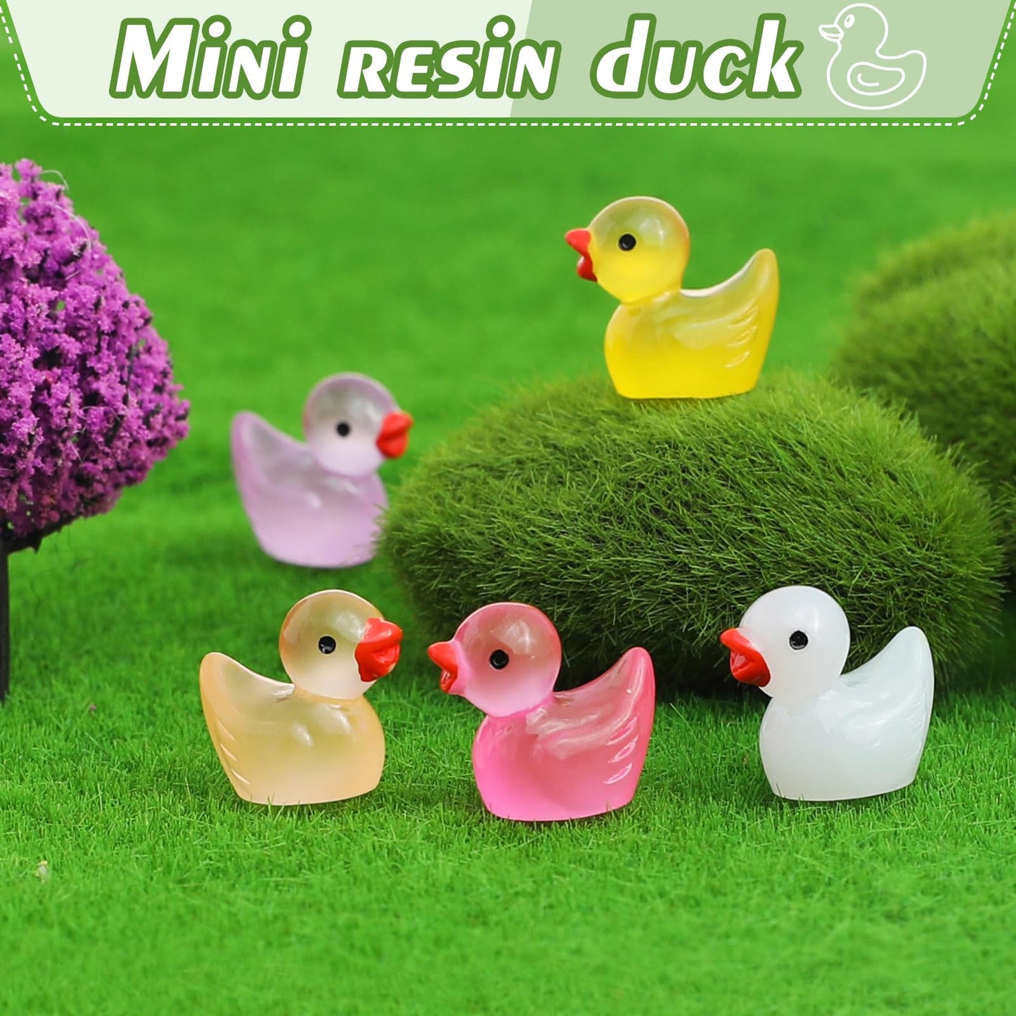 220Pcs Luminous Mini Tiny Resin Ducks Plastic Small Duck Bulk, Glow In The Dark Tiny Ducks For Garden Micro Landscape Ornament D