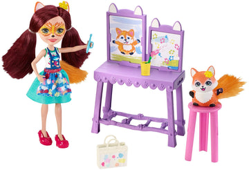 Enchantimals Art Studio Playset with Felicity Fox Doll and Flick Fox, 6-inch Small Doll, with Easel, Stool and Smaller Art and P