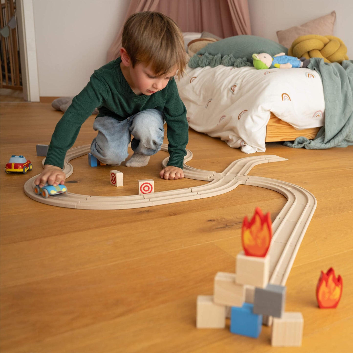 Haba Cars Expansion Set - 8 Pieces Of Track - Sustainable Made From Recycled Wood - For Children From 2 Years