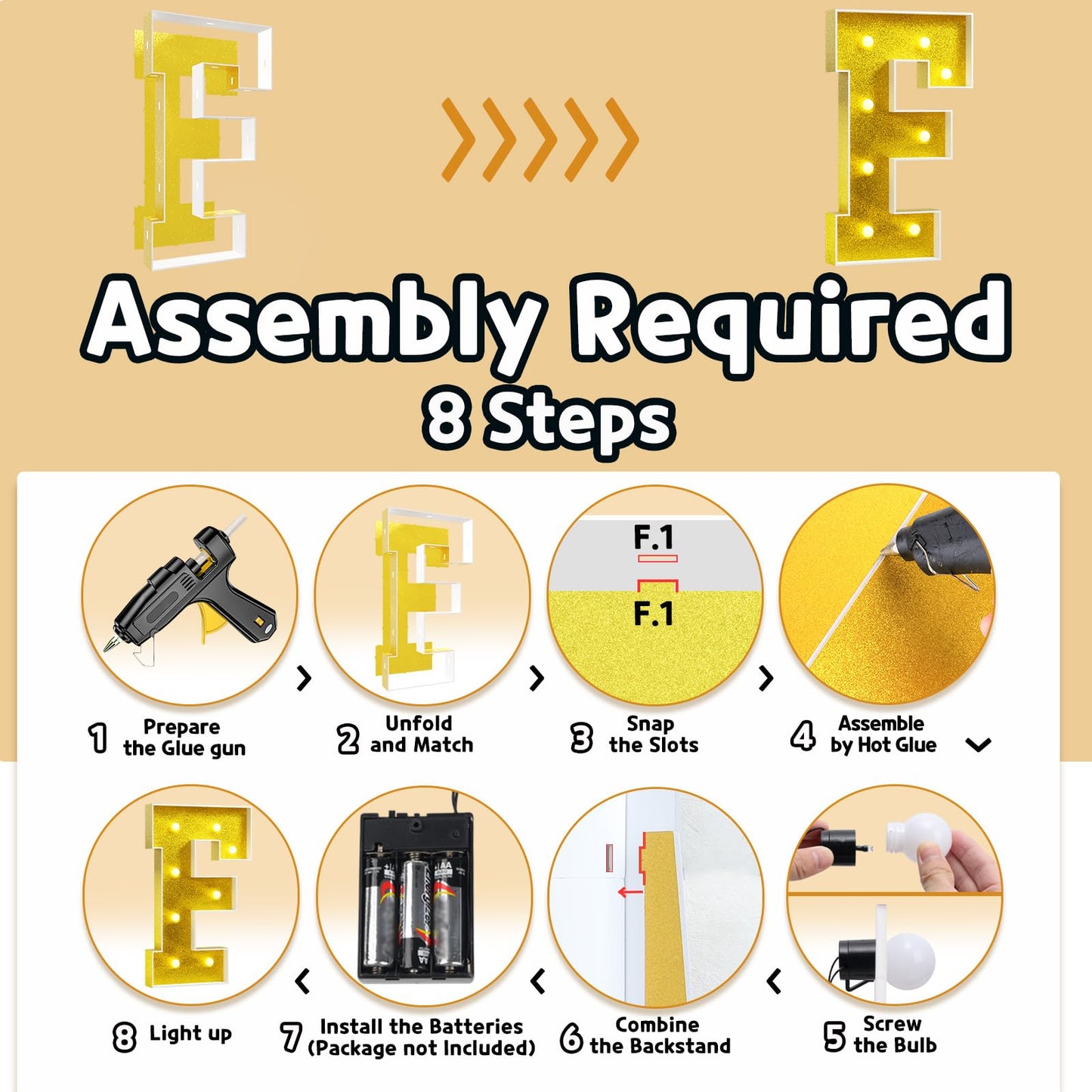 Imprsv Marquee Letters Gold 3Ft: Golden Party Decor - Light Up Letter F Large 3 Feet Tall - Party Decorations Letter For Birthda
