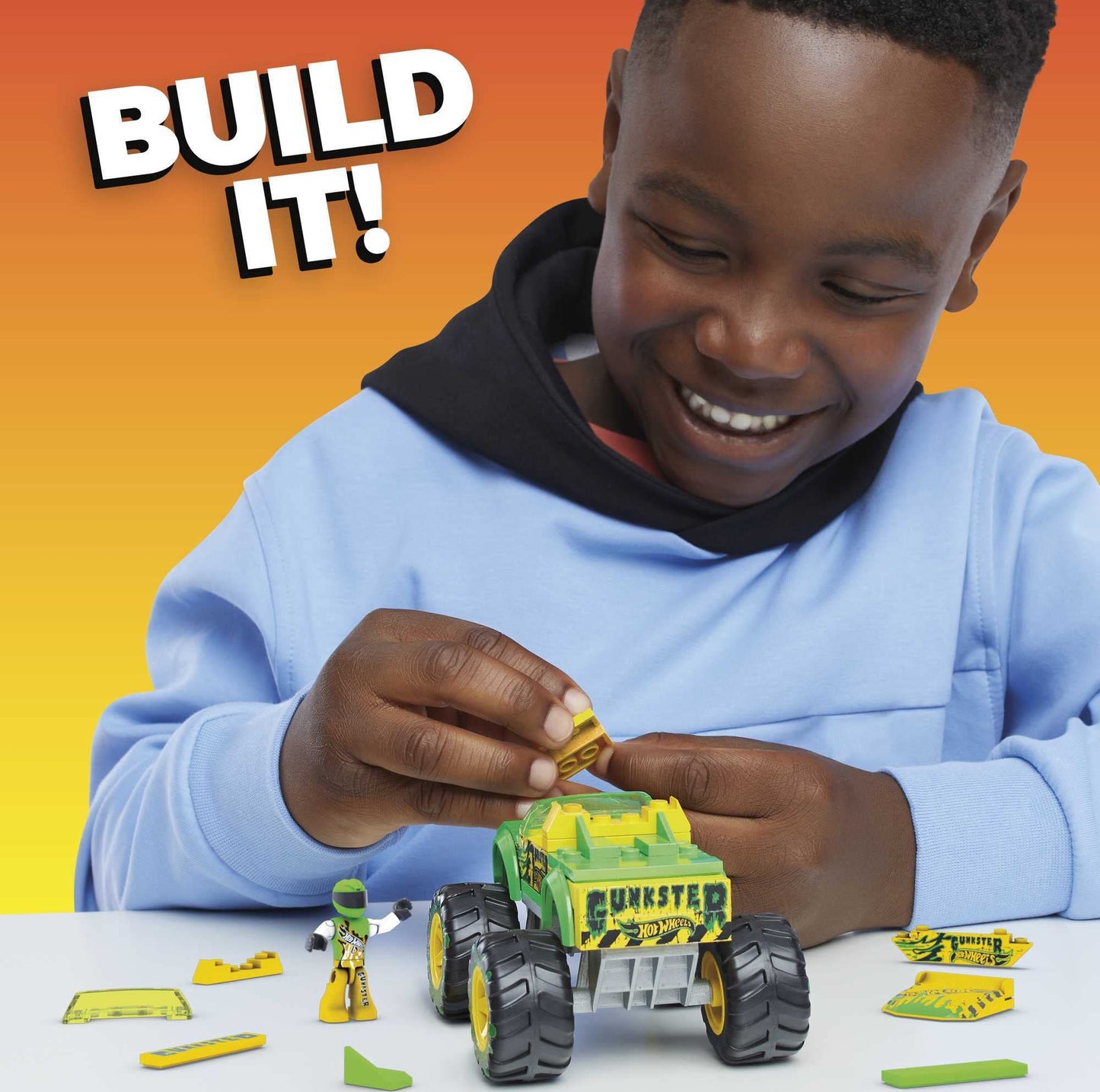 Mega Hot Wheels Gunkster Monster Truck Building Set Toy Car With Micro Figure Driver, 69 Pieces, Gift Set For Boys And Girls Age