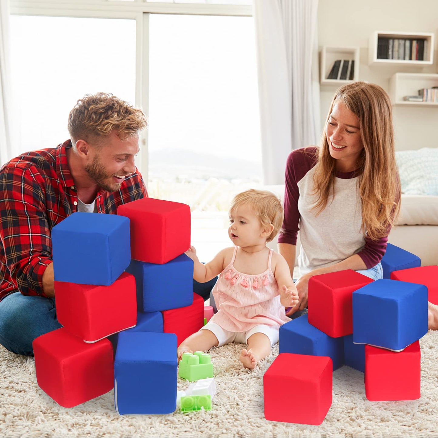UHAPPYEE Toddler Foam Blocks  16 PCS 5.5 inch Colourful Foam Soft Cubes for Kids  Stacking Block Sets Building Blocks tossing Toys(Blue and Red)