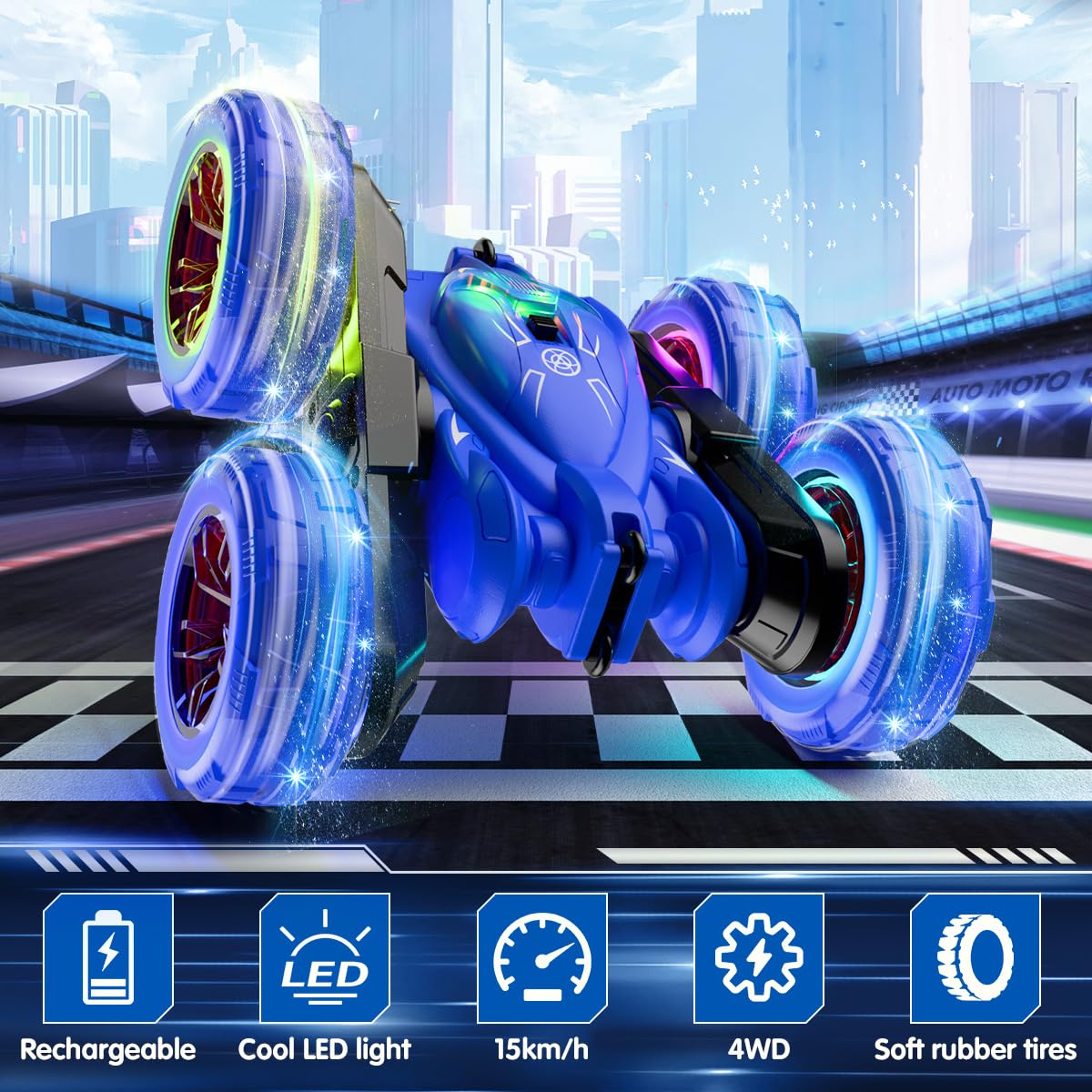 zingzoom Remote Control car, Rechargeable Fast Direct Charging RC Toy Cars with Double Sided 360 Flips Rotations, RC Stunt Car 2