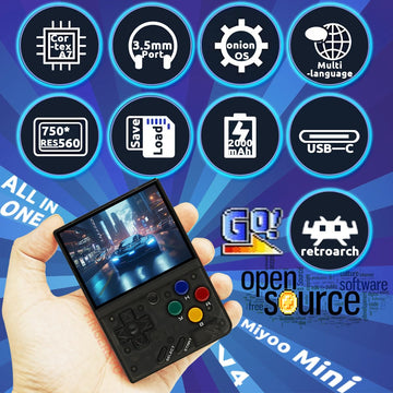 Miyoo Mini V4 Onionos Handheld Game Console 2.8-Inch 750*560 Ips Screen Miyoo-Mini V4 Onion-System With Portable Case T-Black