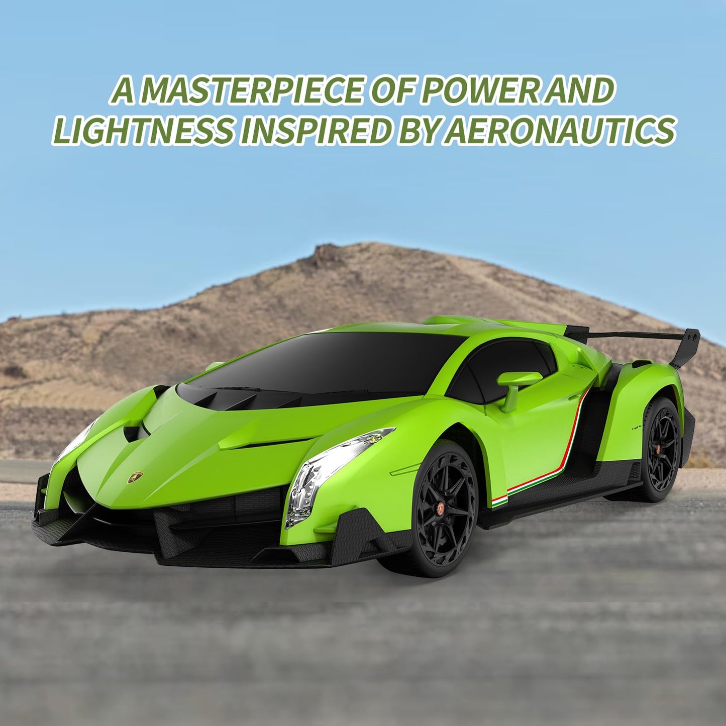 WONDER DREAM Lamborghini VENENO Remote Control Car 1:24 Scale Green LED Toy for Boys Age 3-12 Christmas Birthday Gift