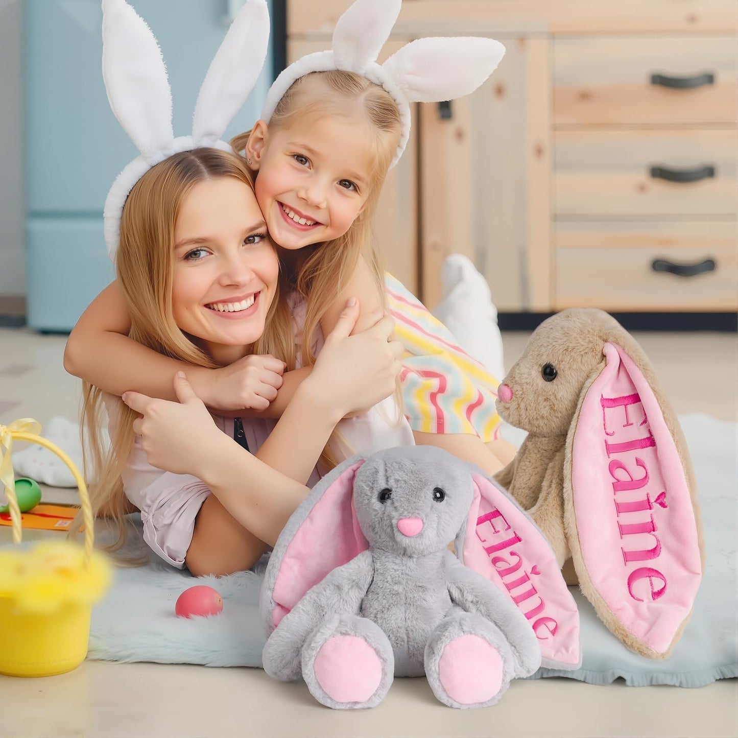 Customizedbee Embroidered Plush Bunny with Childs Name, Personalized Bunny Stuffed Animal, Custom Baby Toys, 1 Year Old Girl Gi