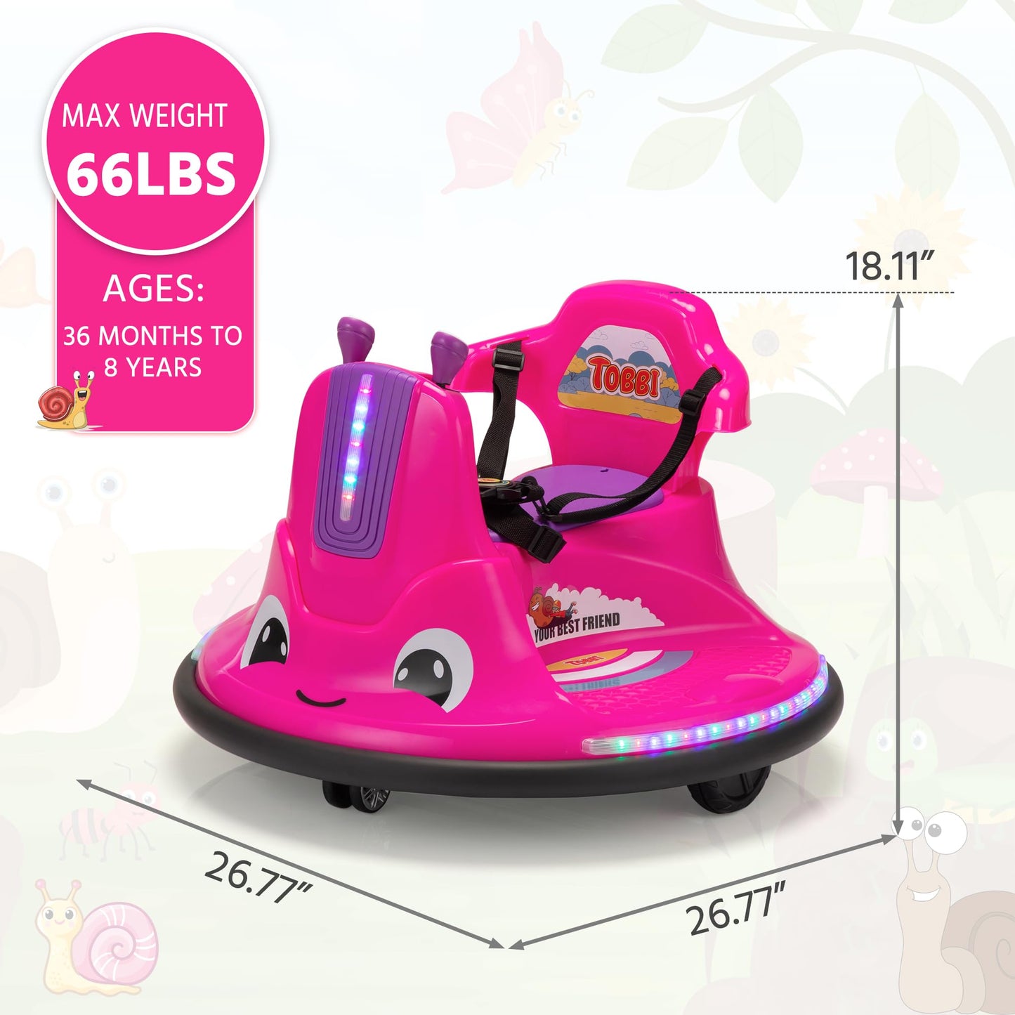 TOBBI Toddlers Bumper Car, 12v Baby Electric Ride On Snail Shape Toy with Remote Control/Children DIY Funny Stickers/360 Degree