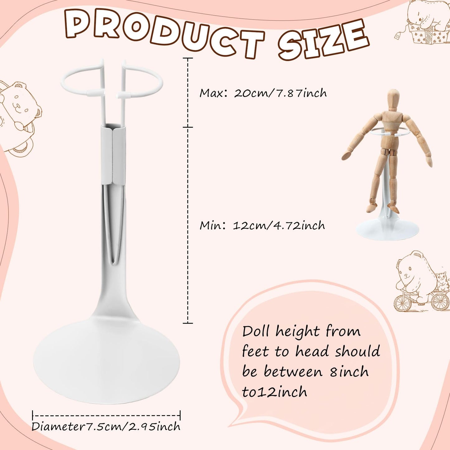 Yaocom 12 Pcs Doll Stand Action Figure Stands With Expandable Waist Wire For 8'' To 12'' Dolls And Action Figure(White)