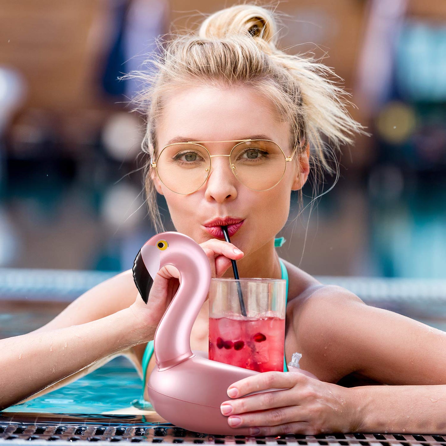12 Pieces Inflatable Drink Holder Flamingo Drink Floats Reusable Inflatable Cute Animal Cup Coasters Pool Cup Holders For Summer
