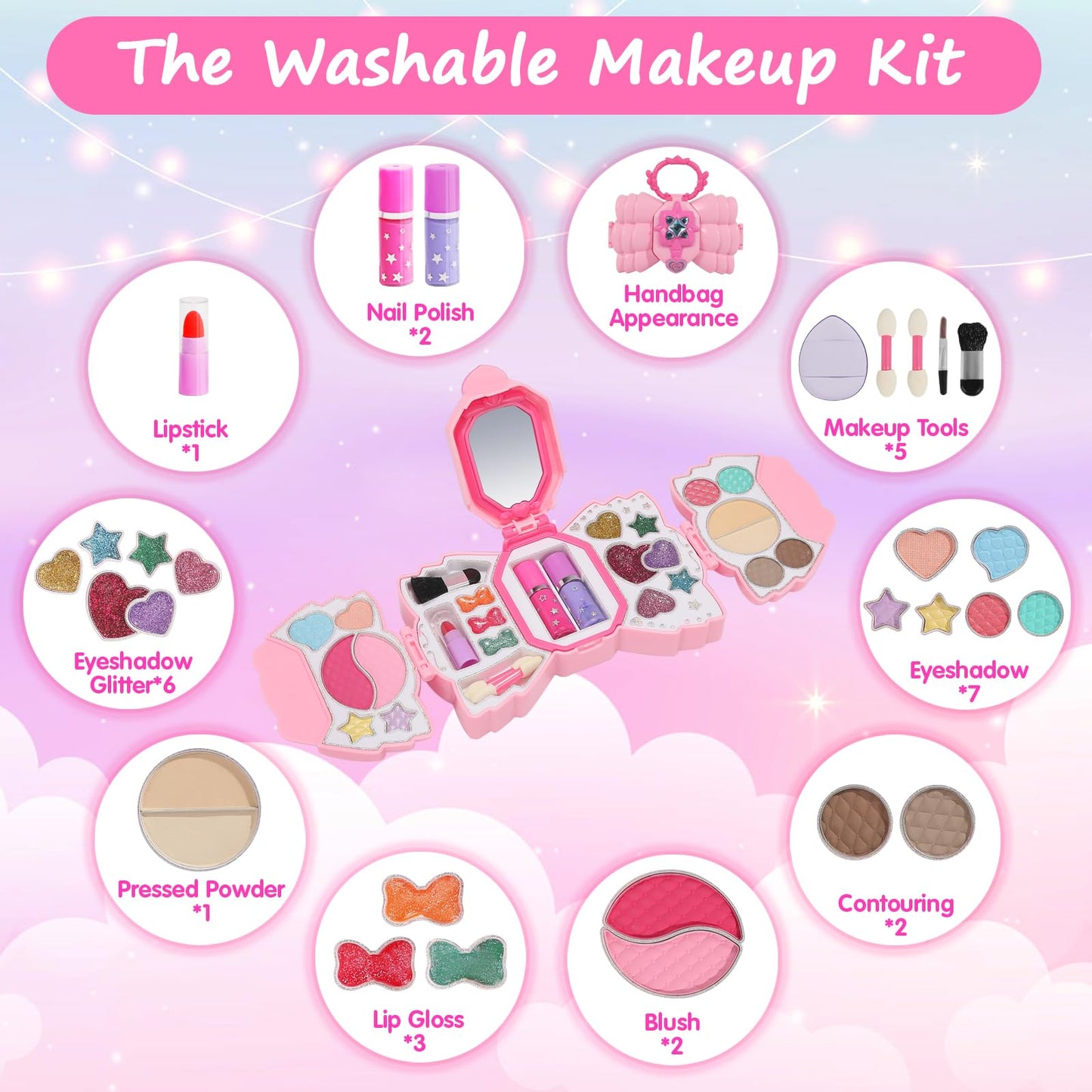 Topsolid Kids Makeup Kit for Girl, Real Washable Makeup for Kid with Mirror, Kids Makeup Sets for Girls 5-8, Princess Toys Cosme