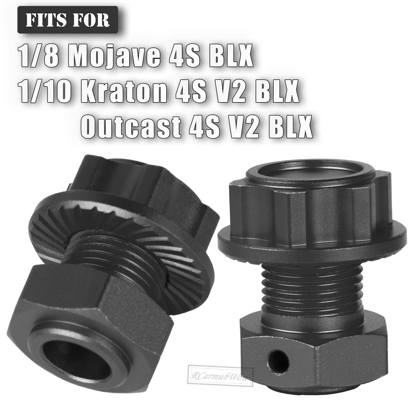 RcarmubWow RC 17MM Wheel Hex Hubs & Wheel Nuts & Wheel Wrench Upgrades Part for 1/8 Mojave 4x4 4S BLX,1/10 Outcast 4S V2 BLX,Kra