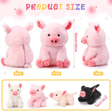 Silipull 5 Pcs Pig Stuffed Animals, 12 Inch Large Plush Mommy Pig With 4 Little Baby Pigs In Mother Pig'S Belly, Gift For Boys A