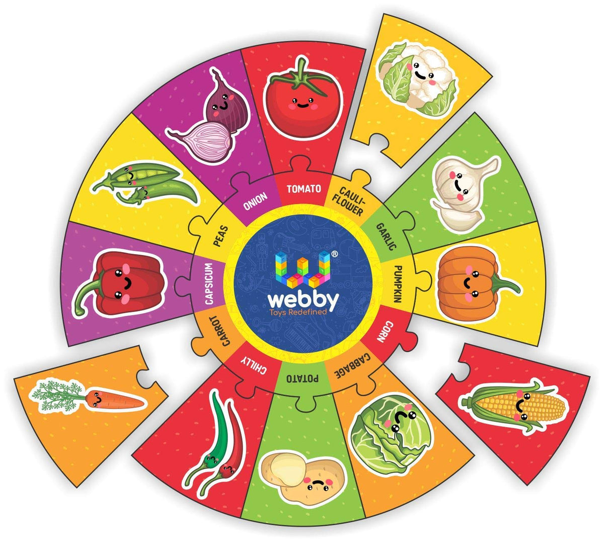 Lattice Vegetables Wooden Round Jigsaw Puzzle, 13 Pcs