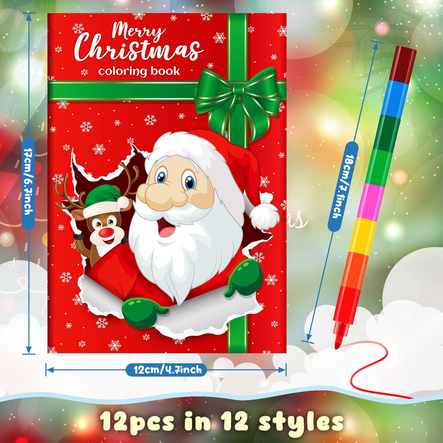 BenLouis 12 Christmas Mini Coloring Books Kids with 12 Stacking Crayons Christmas Theme Party Favors Small Activity Books Bulk f