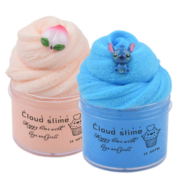 Keemanman 2 Pack Cloud Slime Kit With Blue And Peach Charms, Scented Diy Slime Supplies For Girls And Boys, Stress Relief Toy For Kids Education, Party Favor, Gift And Birthday