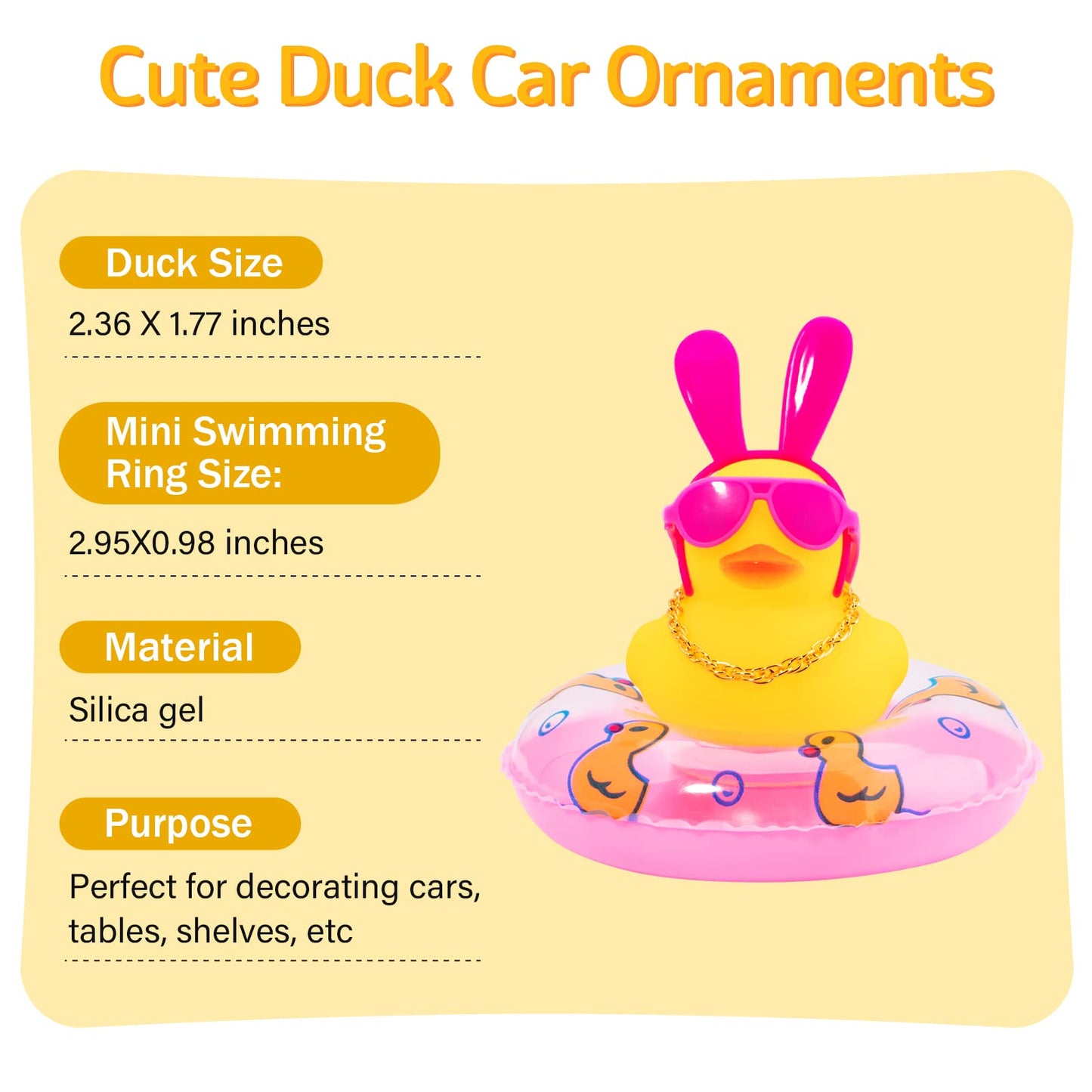 Wonuu Car Duck Rubber Duck Car Ornaments Duck Car Dashboard Decorations With Cute Headband Swim Ring Necklace Sunglasses, B-Red
