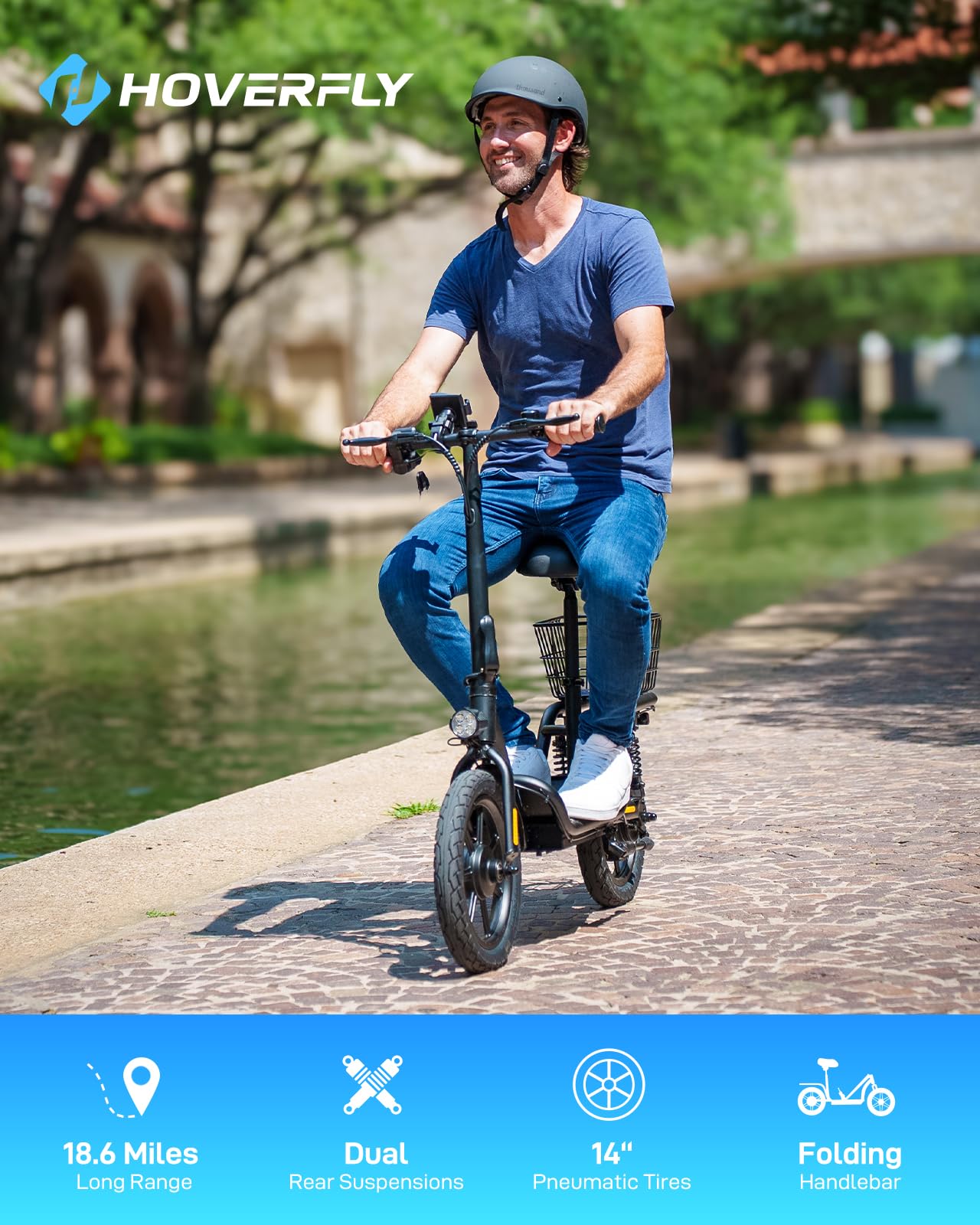 Hoverfly Z5 Electric Scooter with Seat for mature-themed  18.6Miles Range&15.5Mph Power by 400W Motor  14 Pneumatic Tire&Height Adjustable Seat  Foldable Commuter Scooter with Phone Holder  Hook&Carry Basket