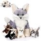 HyDren 5 Pcs Woodland Animals Plush Toys Set 13.4 Inch Large Fennec Fox Stuffed Animal with 4 Cute Babies Fox Plush Toys Gift for Birthday Holiday Baby Shower Party Decor(Gray Sitting)