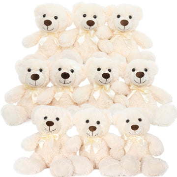 Morismos 10 Packs Bulk Teddy Bear Baby Shower, Small White Teddy Bears Stuffed Animals In Bulk, 14' Stuffed Bears Plush For Kids