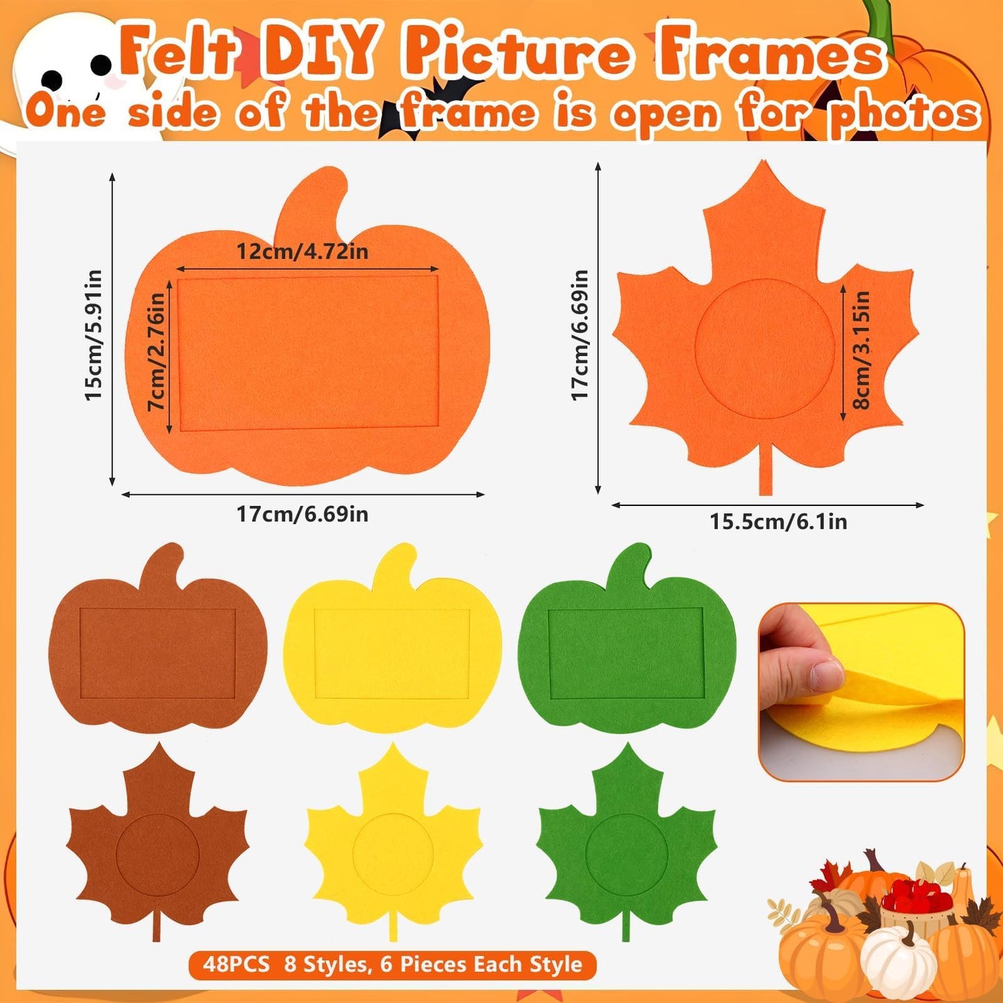 Beupy 420 Pcs Thanksgiving Felt DIY Fall Picture Frames Craft Kit Autumn Pumpkin Maple Leaves Photo Frames with Fall Leaves Pump
