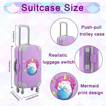 Augfrog 23 Pcs Purple Mermaid Themed Playset For 18 Inch Girl Dolls, American Doll Travel Accessories, Includes Doll Luggage Clo