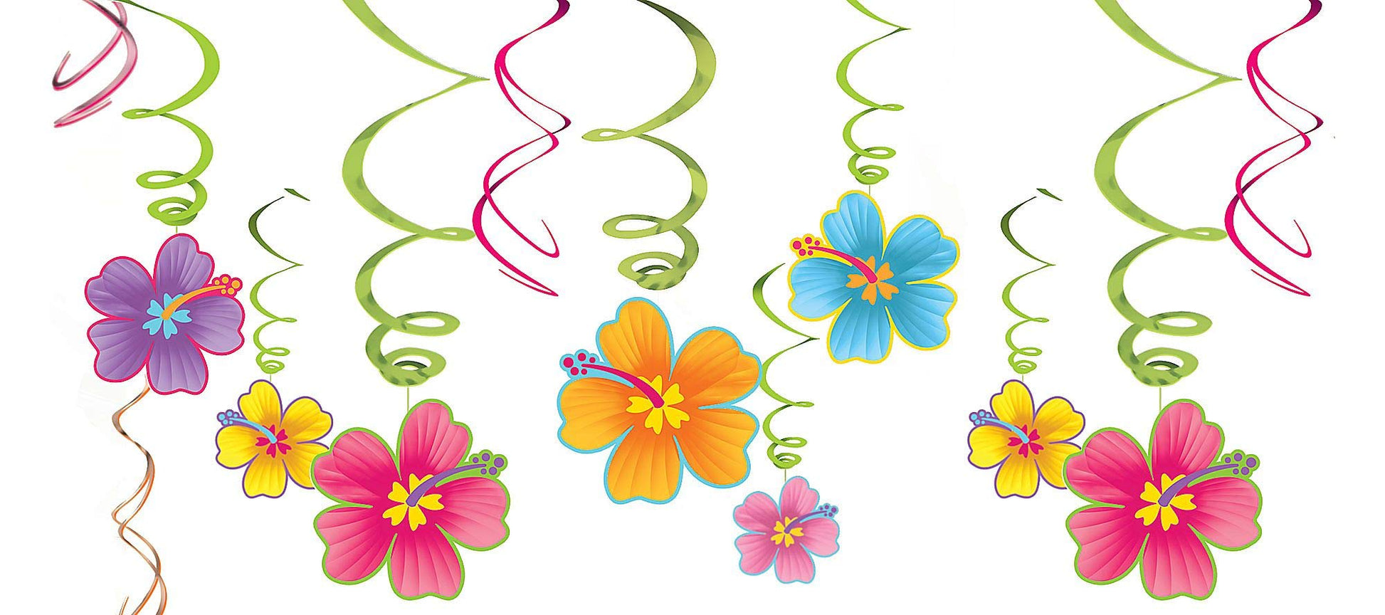 Amscan 679293 Luau Party Hanging Swirl Decorating Kit 12 Ct, Multi Color, Assorted Sizes